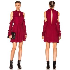 IRO Hanie Cold Shoulder Ruffle Red Dress Size 38/6